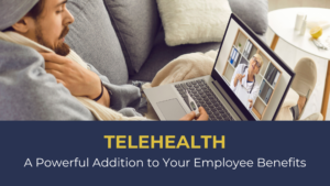 Man sick on couch video chatting with doctor. Telehealth benefits.